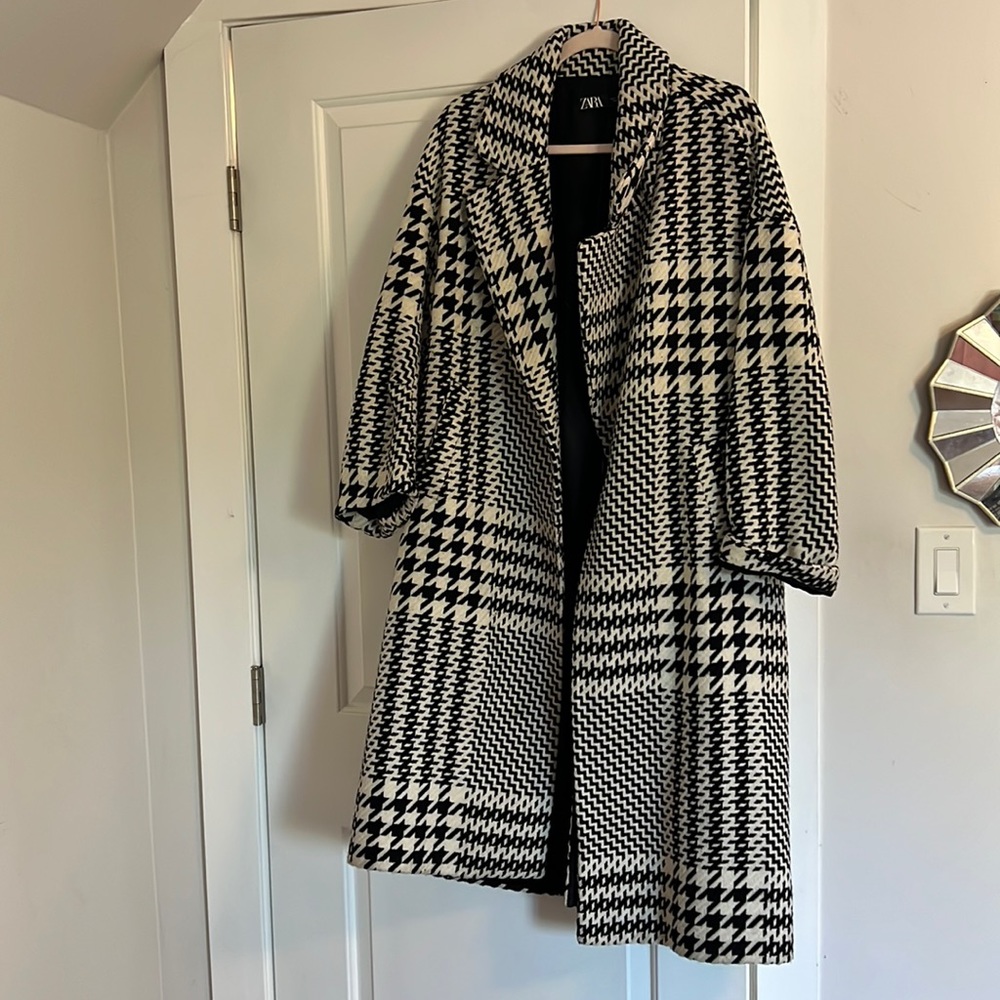 Zara Houndstooth Cocoon Coat Size Large